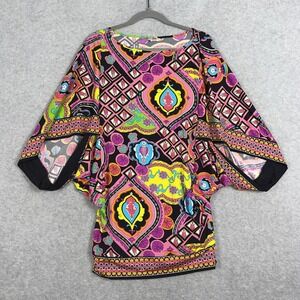 Trina Turk Psychedelic Print Kimono Tunic Top Womens S Boho Festival Maximalist